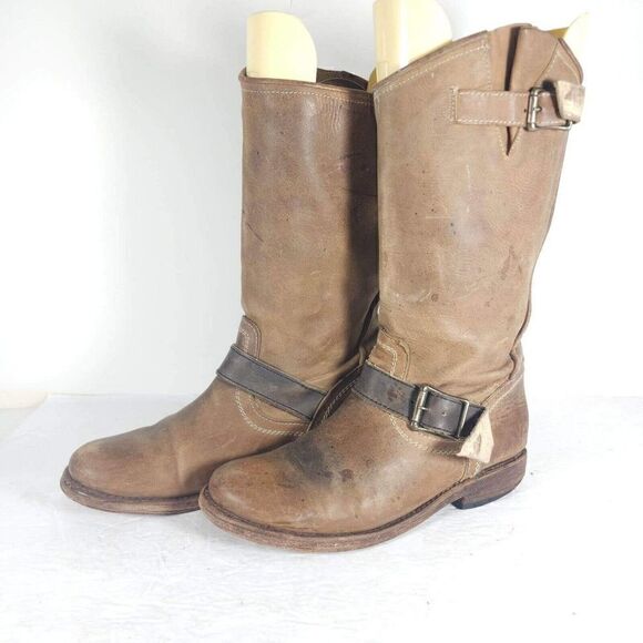 FREEBIRD BY STEVEN Women's CRSBY US 8 Brown Distressed BIKER MOTO BOOTS - Picture 1 of 15